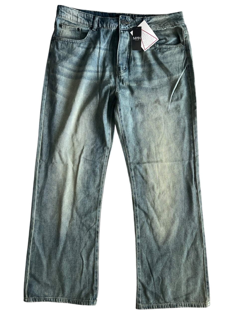 BoohooMAN Straight Fit Jeans in Faded Blue Wash Size 36